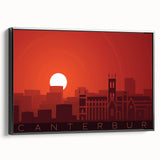 Black and white framed canvas depicting a vintage poster art style landscape of Canterbury, New Zealand.