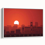 Vintage poster art of Canterbury, New Zealand landscape on extra large framed canvas, featuring vibrant colors.