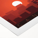 Art deco poster featuring a serene New Zealand Canterbury landscape in soft blue and green hues on rolled canvas.