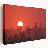 Stretched canvas print of the Canterbury, New Zealand scenery in muted green and blue tones, suitable for kitchen wall art.