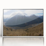 Modern art wall decor featuring a serene Otago, New Zealand landscape in pastel shades on a white-framed acrylic.