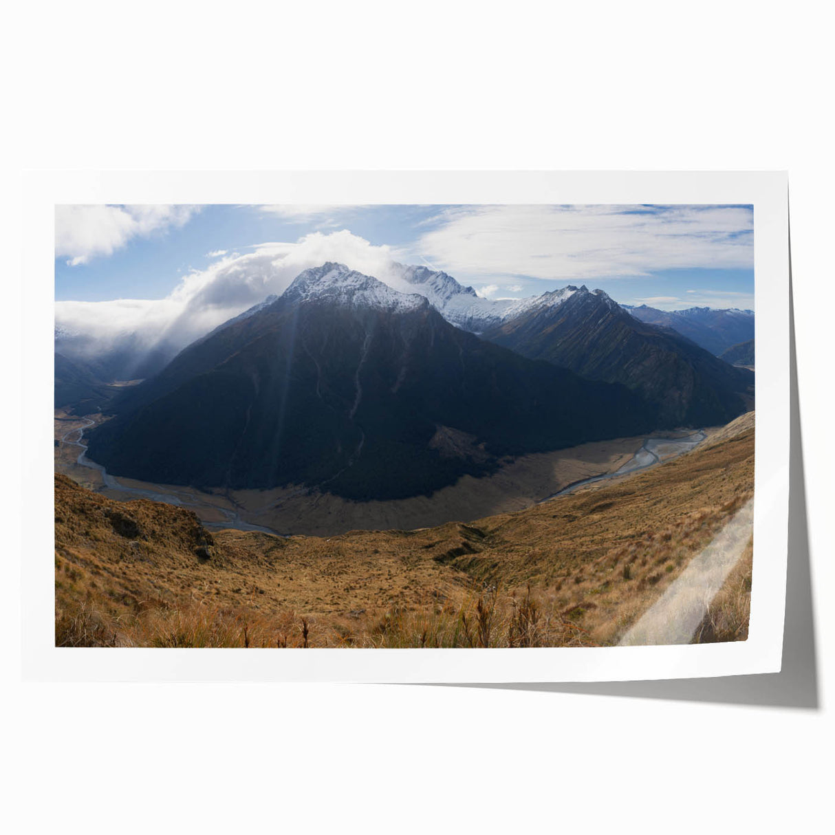 Extra large rolled print of Otago, New Zealand scenery with lush greenery and water, ideal for art wall dining room decor.