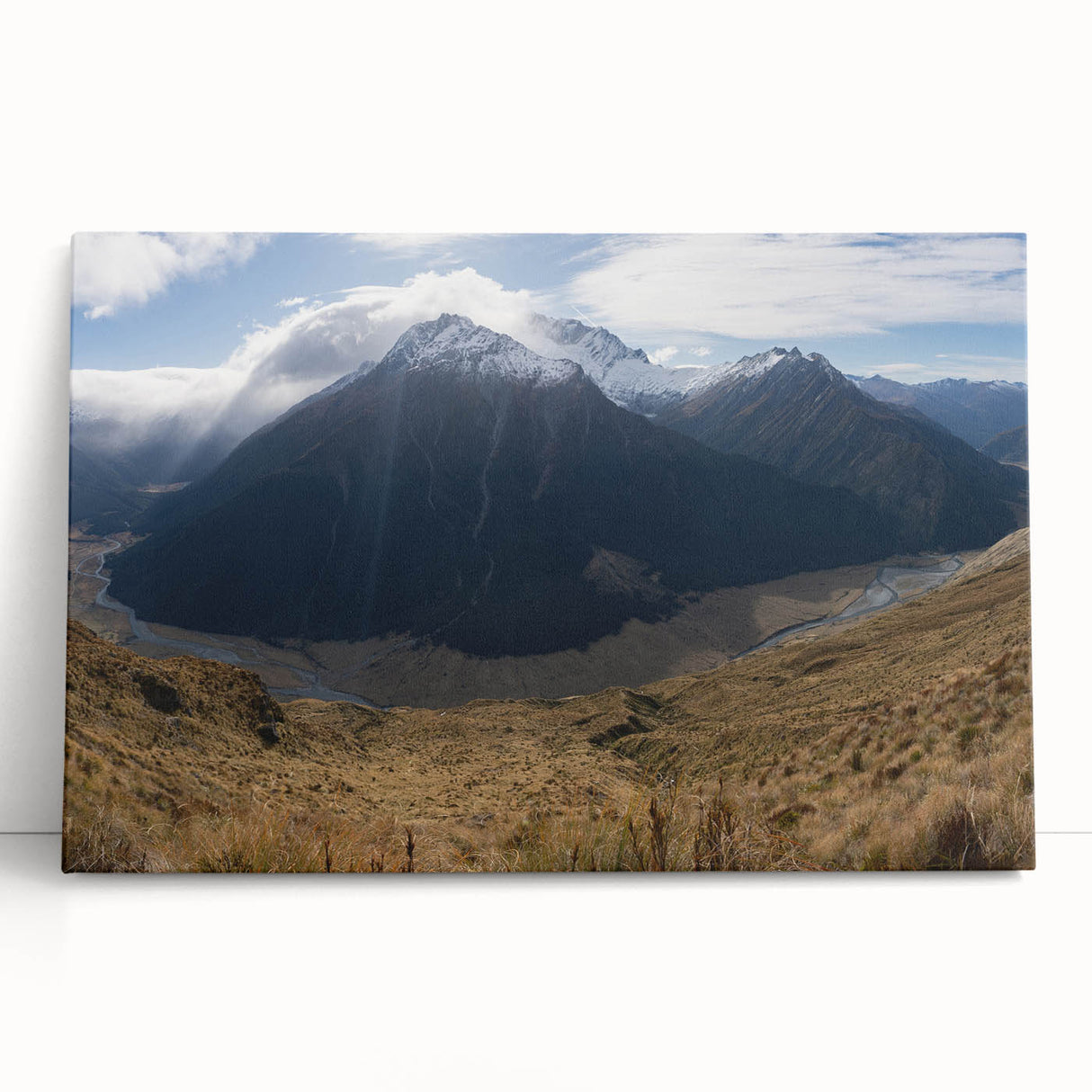 Black and white stretched canvas of Otago, New Zealand scenery, ideal for kitchen wall art or bedroom ambiance.