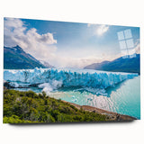 Large abstract wall art depicting an Argentine landscape in muted earth tones on acrylic glass.