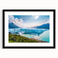 Extra large abstract art print of a colorful, textured Argentine scenery on a black-framed canvas.