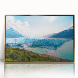 Large framed acrylic print of an abstract Argentine landscape in gold and earth tones, ideal for modern art wall decor.