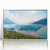 Framed acrylic print of a scenic Argentinian landscape in muted green and blue tones, ideal for modern art wall decor.
