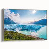 Framed canvas landscape art painting featuring a colorful vintage poster of an Argentinian scenery.