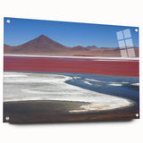 Acrylic print of a large abstract depiction of a Bolivian landscape in earthy tones.