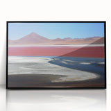 Large abstract wall art depicting a Bolivian landscape in muted earth tones on a framed acrylic.
