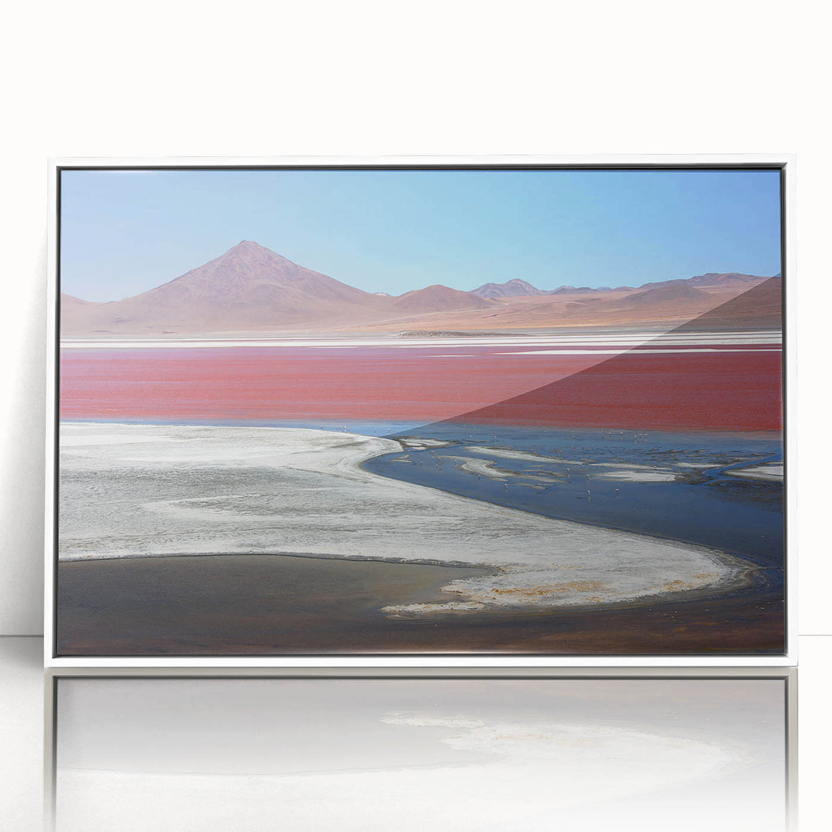 Acrylic print of a Bolivian landscape with muted earth tones in an art deco style, ideal for nursery wall art.