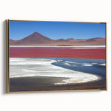 Framed canvas featuring a vintage-style landscape painting of a Bolivian scenery in black and gold tones.