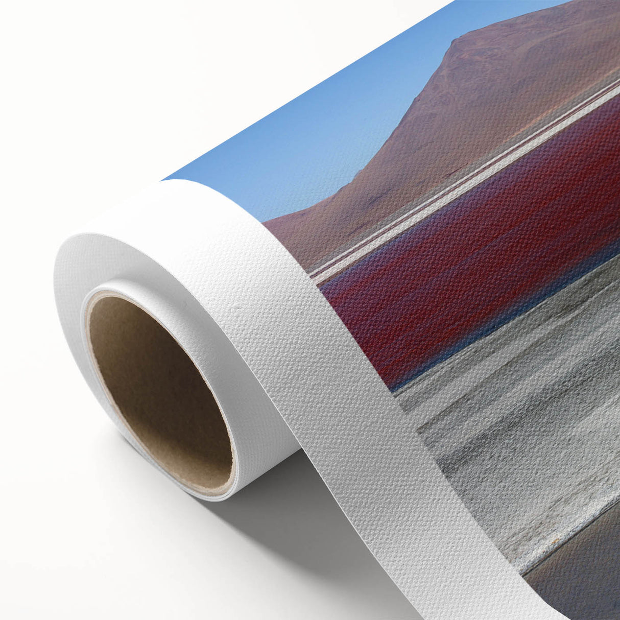 Art deco poster of Bolivia scenery in muted earth tones on rolled canvas, suitable as nursery wall art.