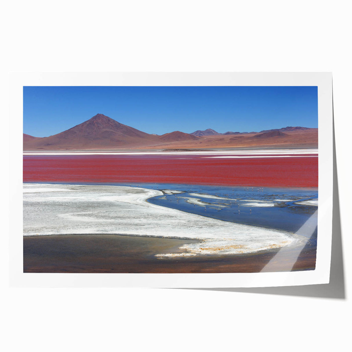 Extra large rolled print of a Bolivian landscape with vibrant green and earth tones, ideal for dining room wall art.