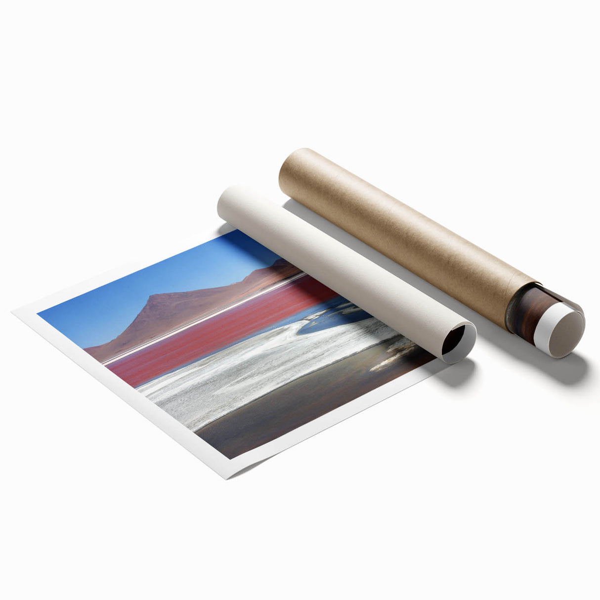 Extra large rolled print of a vibrant Bolivian landscape with floral elements.