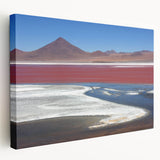 Large art print of Bolivia landscape on stretched canvas, featuring earthy tones and mountainous scenery.