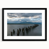 Extra large abstract art print of Santiago skyline in vibrant colors on a textured canvas, framed in black.