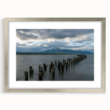 Textured abstract art print of Santiago skyline in muted earth tones on a framed silver mat, ideal for bedroom art.