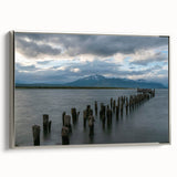 Framed canvas of a vintage-style landscape painting of Santiago, Chile, featuring vibrant colors against a black background.