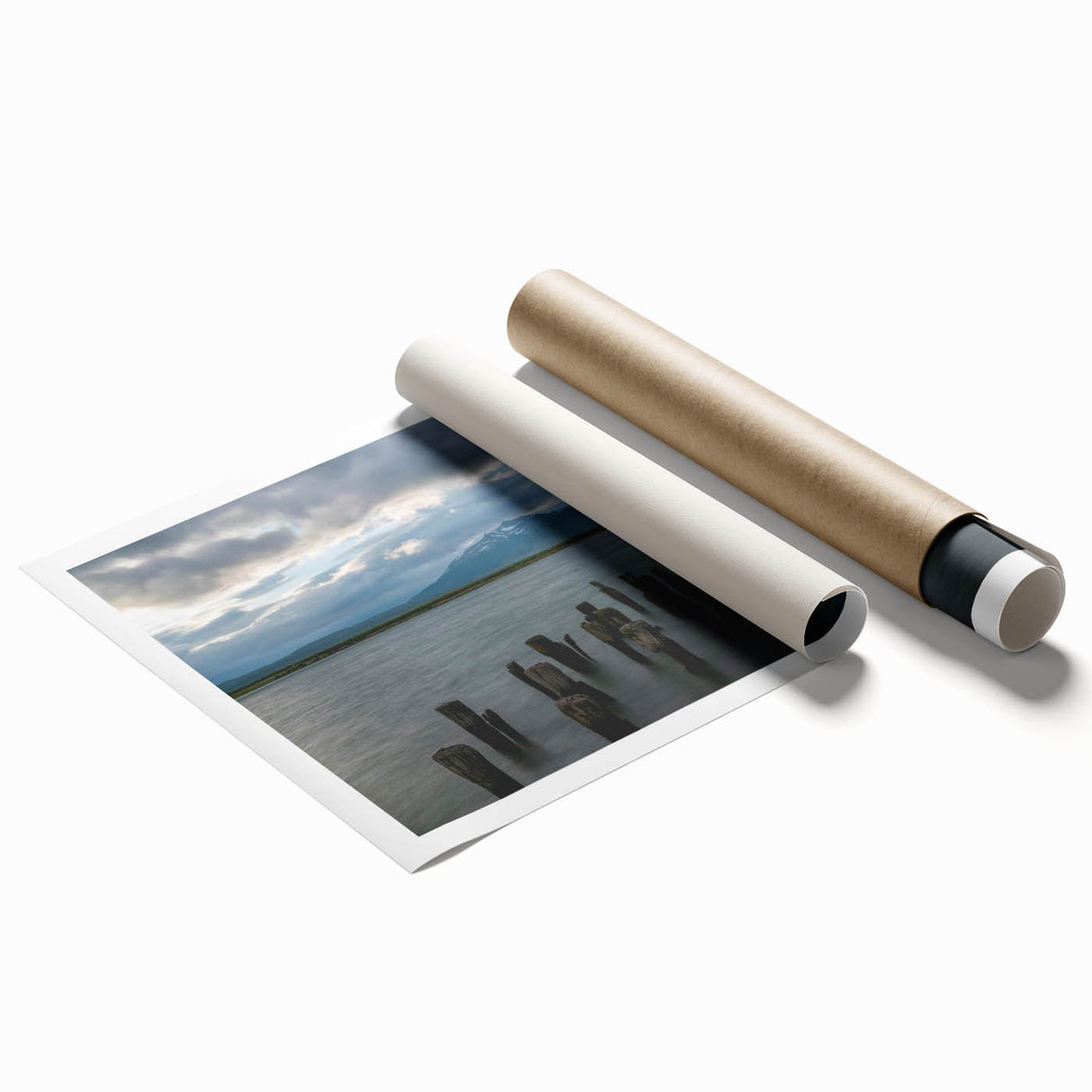 Extra large rolled print of Santiago skyline with floral foreground in soft pastel colors.