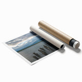 Extra large rolled print of Santiago skyline with floral foreground in soft pastel colors.
