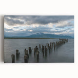 Black and white photograph of Santiago skyline on large stretched canvas, ideal for kitchen wall art.