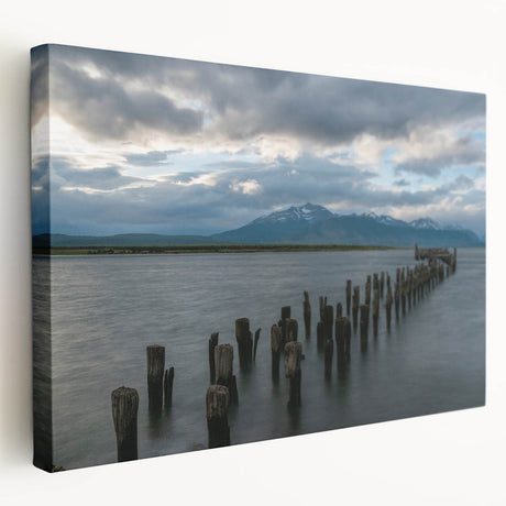 Panoramic view of Santiago, Chile on a stretched canvas, featuring warm sunset tones, ideal for kitchen wall art.