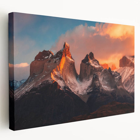 Scenic view of a South American landscape in Chile on stretched canvas, with earthy tones, suitable for kitchen wall art.