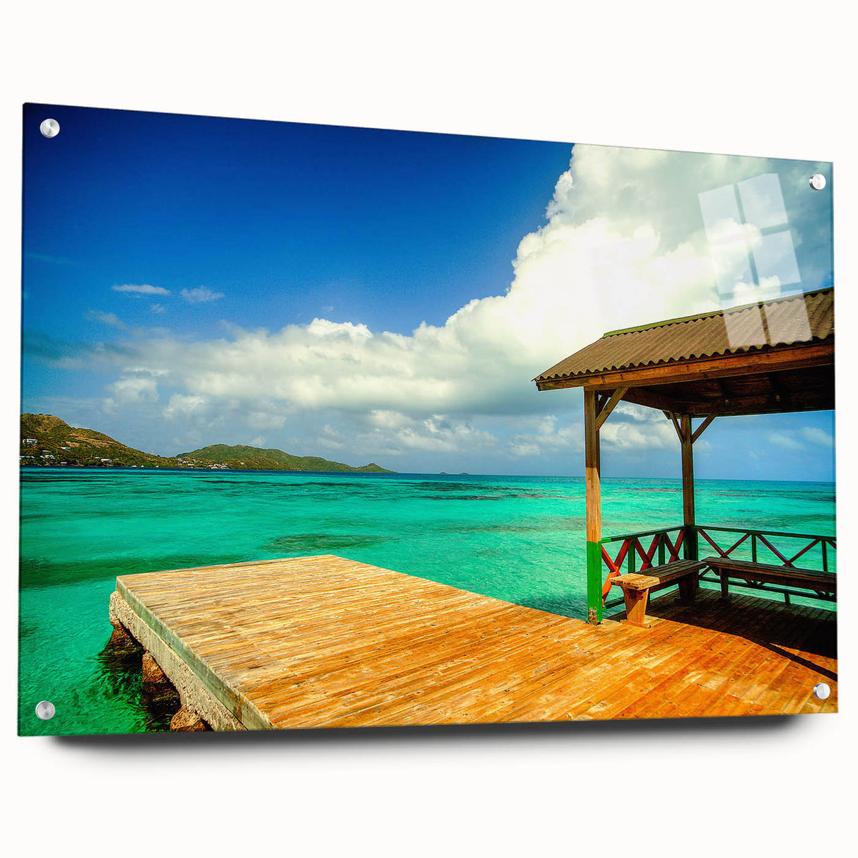 Acrylic print of a large abstract depiction of a South American landscape in earthy tones.