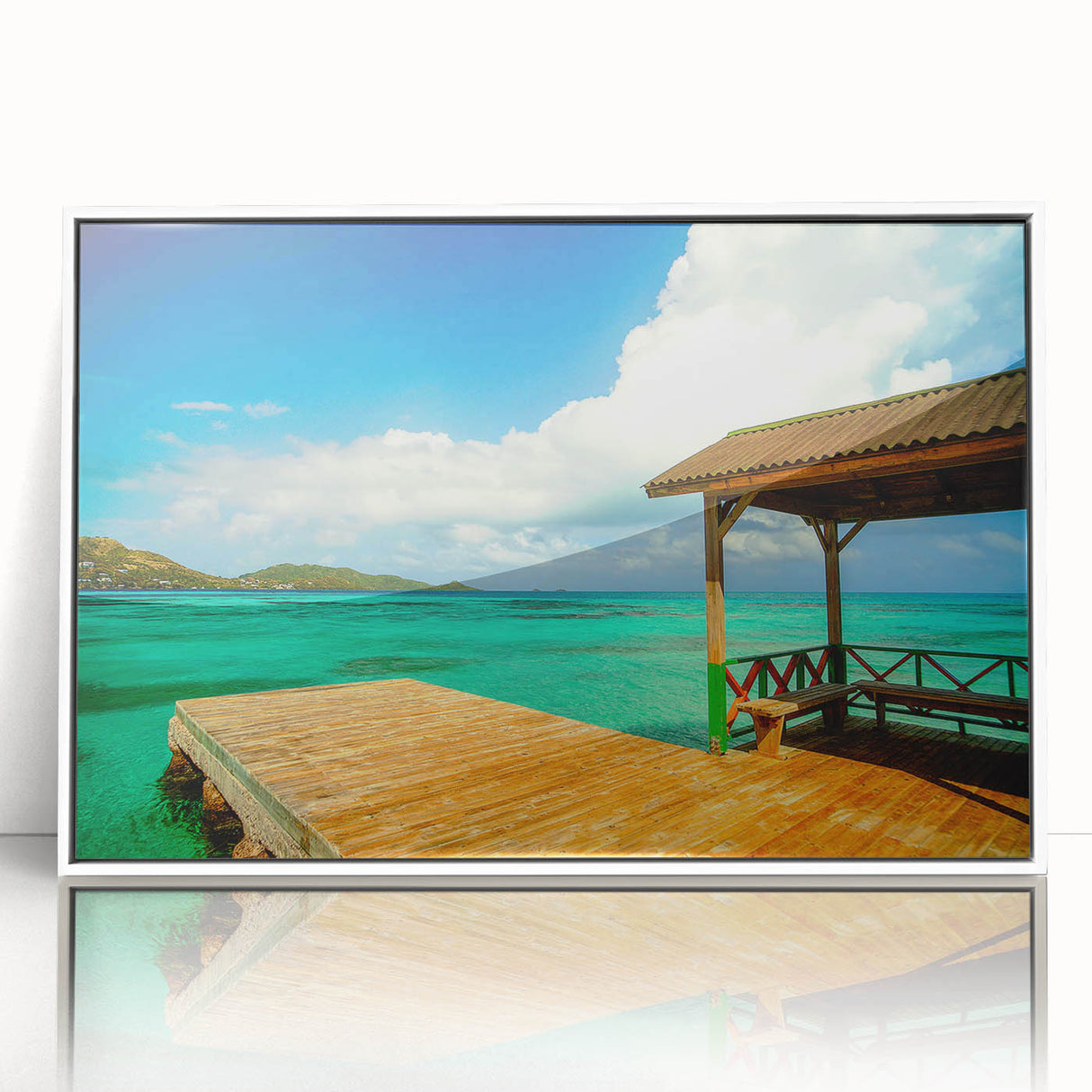 Acrylic print of a Colombian landscape in art deco style, using muted earth tones, ideal for modern art wall decor.