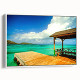 Vintage poster art of a Colombian landscape in vibrant colors on a framed canvas, ideal for living room decor.