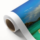 Art deco poster of a scenic Colombian landscape in soft pastel colors on rolled canvas, ideal for nursery wall art.