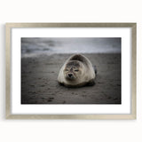 Textured abstract art print of Galapagos scenery in muted earth tones on a framed silver mat, suitable for bedroom decor.