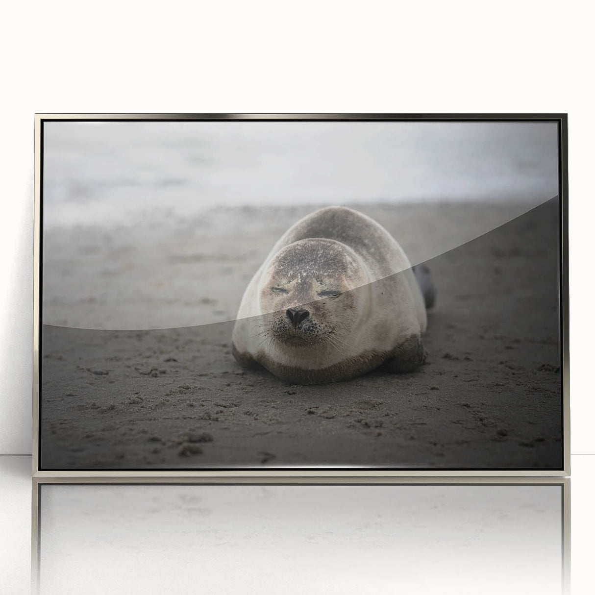 Mid-century modernist art of Galapagos scenery in acrylic with silver frame, ideal for modern art wall decor.