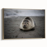 Framed canvas of a vintage-style landscape painting depicting the Galapagos Islands, featuring black and gold tones.
