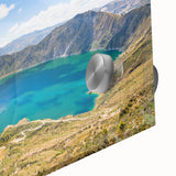 Large abstract wall art featuring a mid-century modernist style landscape of Ecuador in earth tones on acrylic glass.