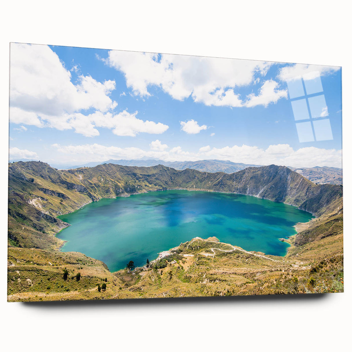 Large abstract depiction of a South American landscape in earth tones on acrylic glass.