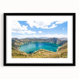 Extra large abstract art print depicting vibrant, colorful scenery of South America, on a black framed canvas.