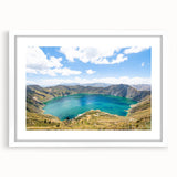 Abstract art print of a South American landscape in muted earth tones on a framed white mat, ideal for dining room decor.