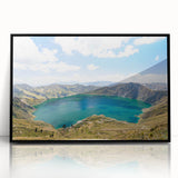 Large abstract wall art depicting a South American scenery in muted earth tones, framed in black acrylic.