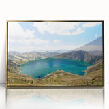 Framed acrylic print of Ecuador's landscape in mid-century modernist style, featuring earthy and green tones.