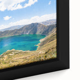 Black wall art depicting Ecuador's landscape on a framed canvas, featuring vibrant, textured colors.