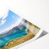 Extra large rolled print featuring line art flowers in muted green and pink, ideal for large living room wall art.