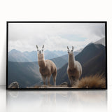 Large abstract wall art depicting a stylized South American landscape in muted earth tones on a black framed acrylic print.