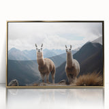 Mid-century modernist acrylic print of a Peruvian landscape, framed in gold, ideal for modern art wall decor.