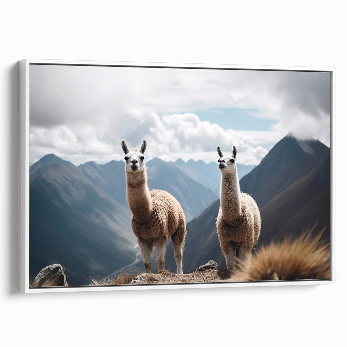 Vintage poster art of a scenic South American landscape in Peru on a framed canvas, featuring vibrant colors.