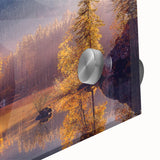 Acrylic print of a large abstract depiction of an Alaskan landscape in muted earth tones, suitable for dining room art.