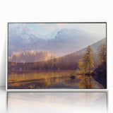 Framed acrylic print of an Alaskan landscape in muted gray and blue tones, ideal for modern art wall decor.