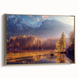 Framed canvas depicting a serene Alaskan landscape in muted earth tones, ideal for bedroom wall art.