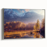 Framed canvas landscape art painting depicting a serene Alaskan scenery in muted earth tones, ideal for office decor.